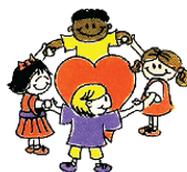 Drawing of children holding hands around a heart